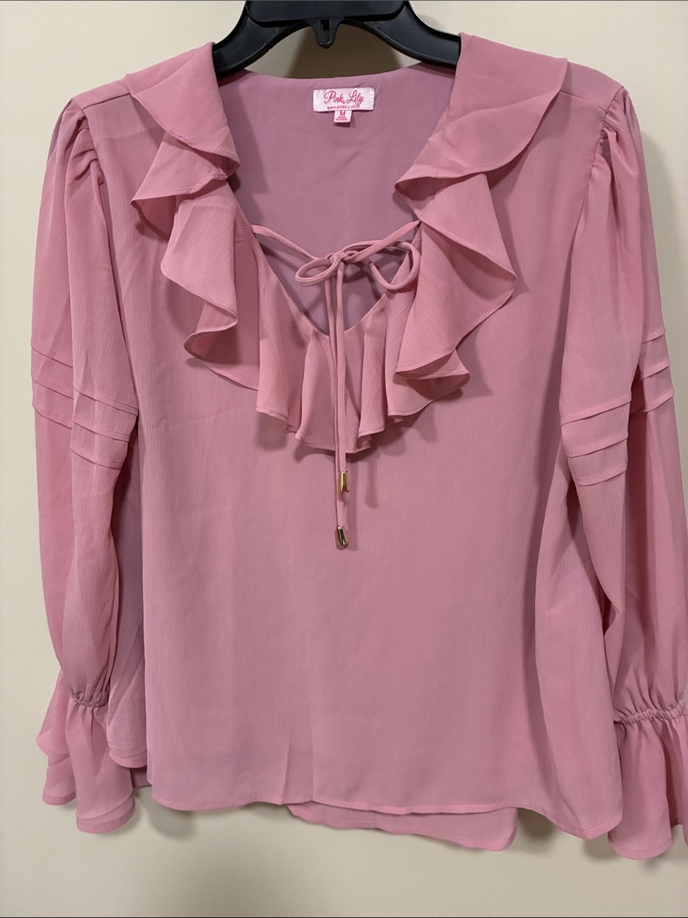 Pink Lily Dusty Rose Ruffle V-Neck Blouse medium